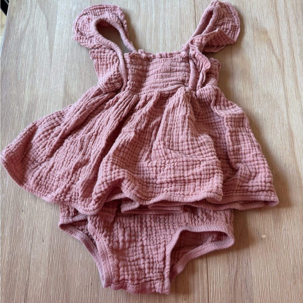 Pink Muslin Dress with Ruffle Sleeves